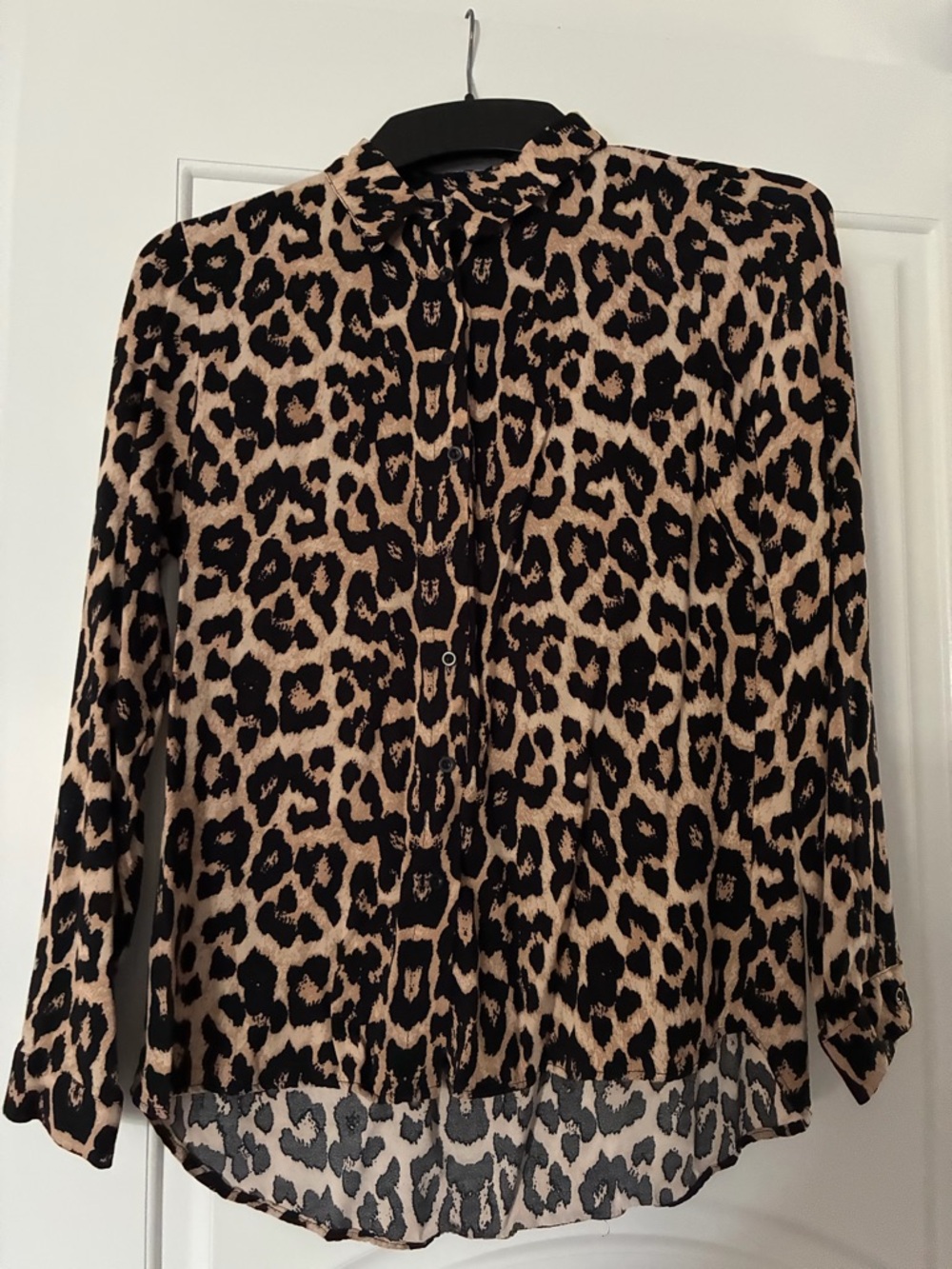 Women’s Leopard Print Button-Down Blouse - Beige/Black